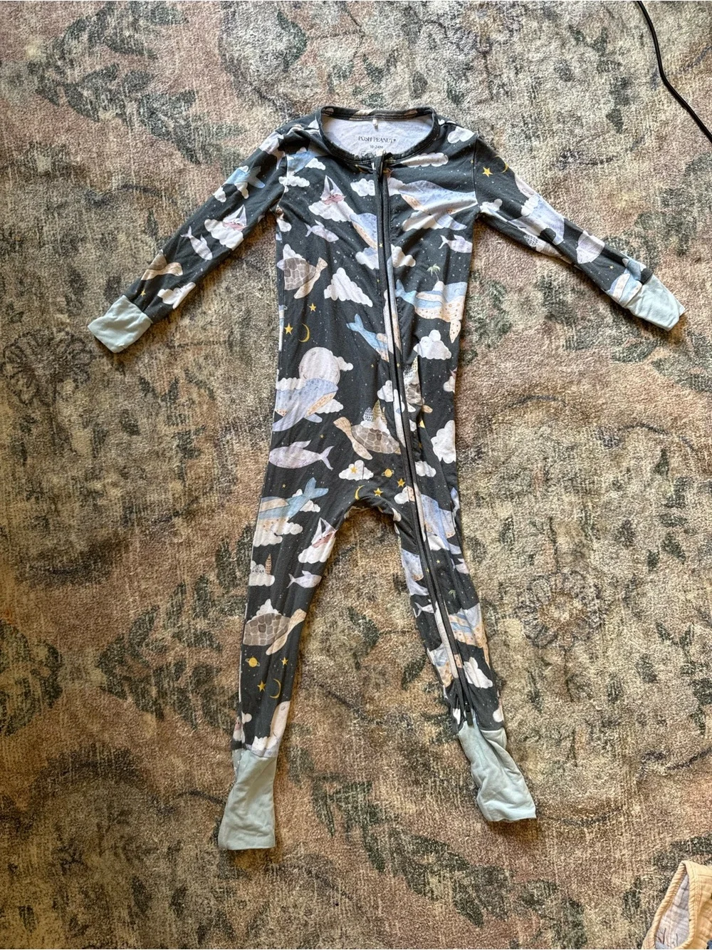 Posh Peanut Gray Cloud & Star Print Kids One-Piece Footie